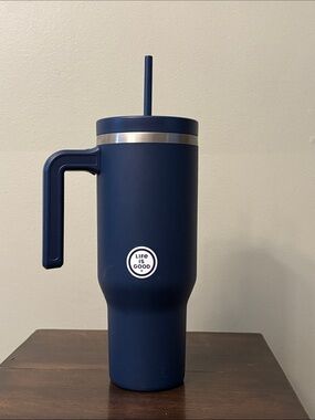 Life Is Good Hot/Cold 32oz Flower PowerSteel Travel Mug Straw & Handle EUC